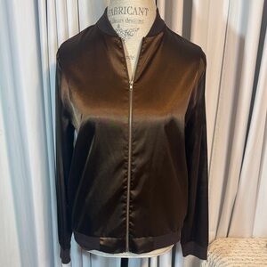 Painted Threads Elegant Satin Bomber Jacket in Rich Brown